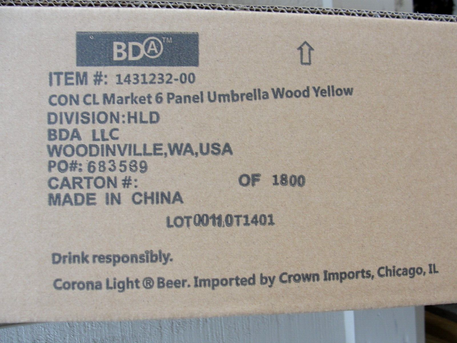 CORONA LIGHT BEER 👑 PATIO MARKET UMBRELLA YELLOW CANVAS WOOD POST 7' NEW IN BOX