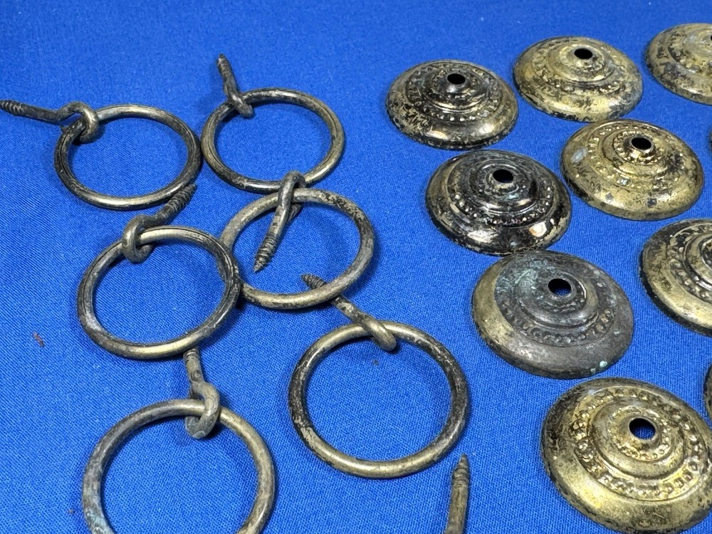 21 Vintage Brass Ring Pulls w/ Brass Escutcheons ~ 1 1/16" Diameter Ring
