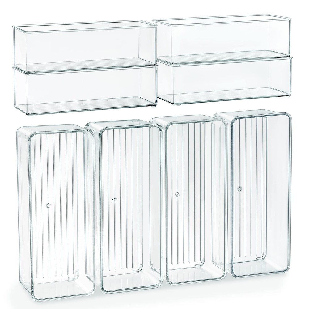 Clear Drawer Organizer Bins 8 Pack Stackable Storage Bins for Cutlery Vanity ...