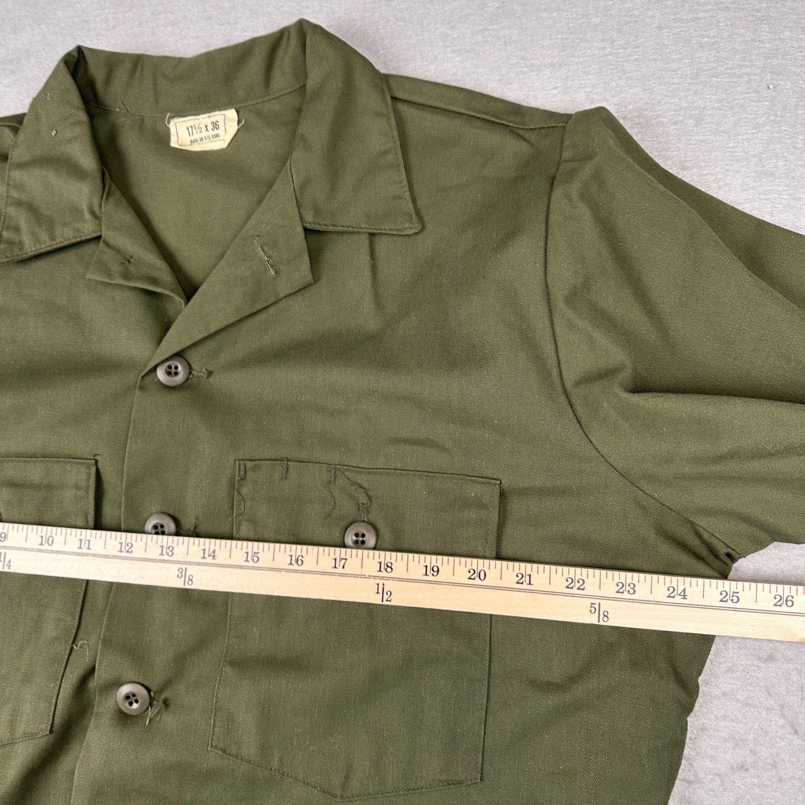 Vintage Military Utility Shirt Mens 17.5 Fits XL OG 507 Vietnam Era Dura Press