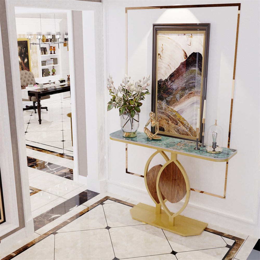 Modern Glossy Sintered Stone Console Entryway Table Sofa Side Table White/Green