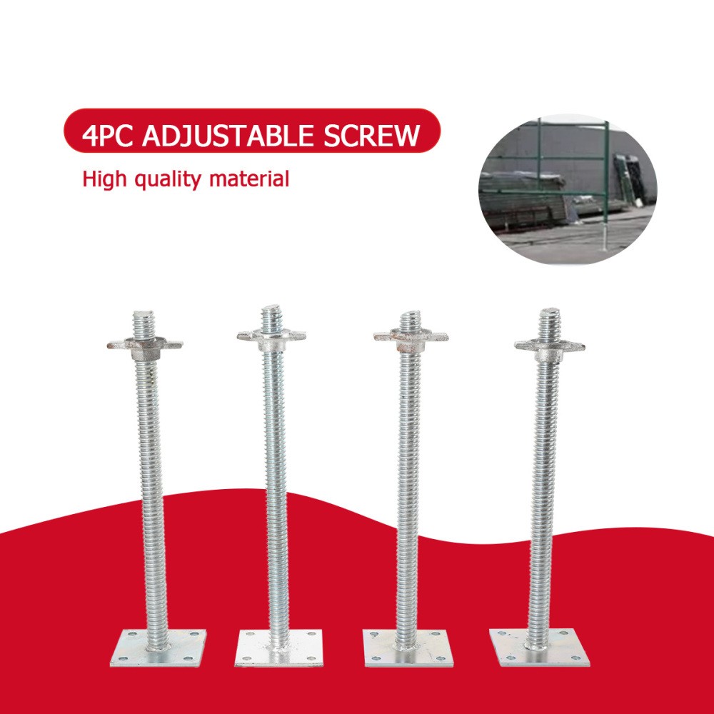 4 Pack 18" Scaffolding Leveling Jack with Base Plate Screw Solid Stem Adjustable