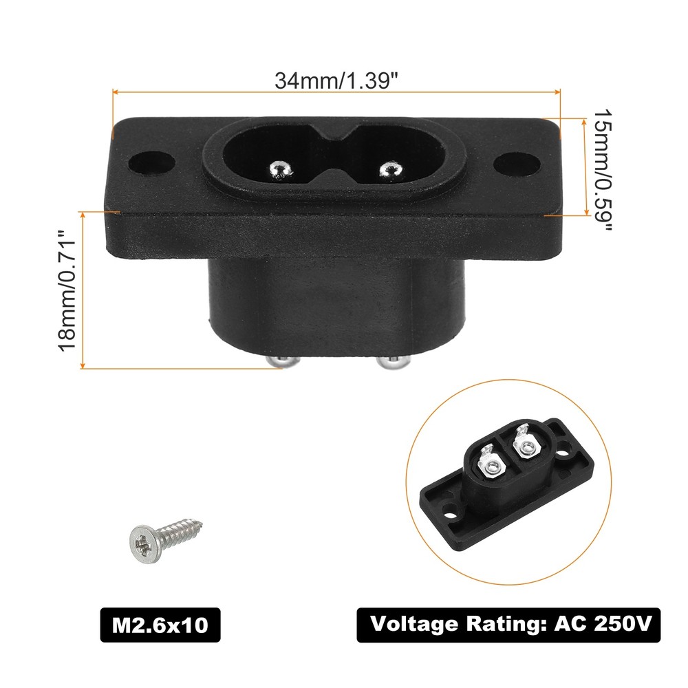 C8 Panel Mount Plug Adapter 250V AC 2.5A 2 Pins with Screws 2 Pcs