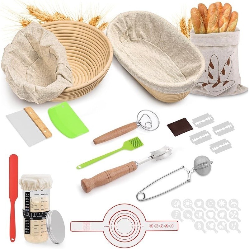 Complete Sourdough Starter Kit Bread Baking Supplies Proofing Baskets Tools Set