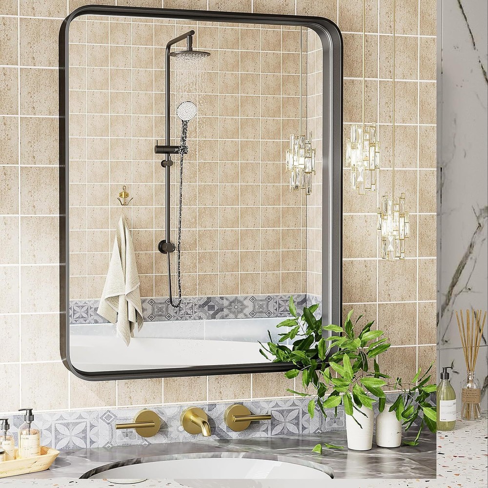 Vanity Bathroom Mirror Wall Metal Framed Rectangular Modern Mirror for Over Sink