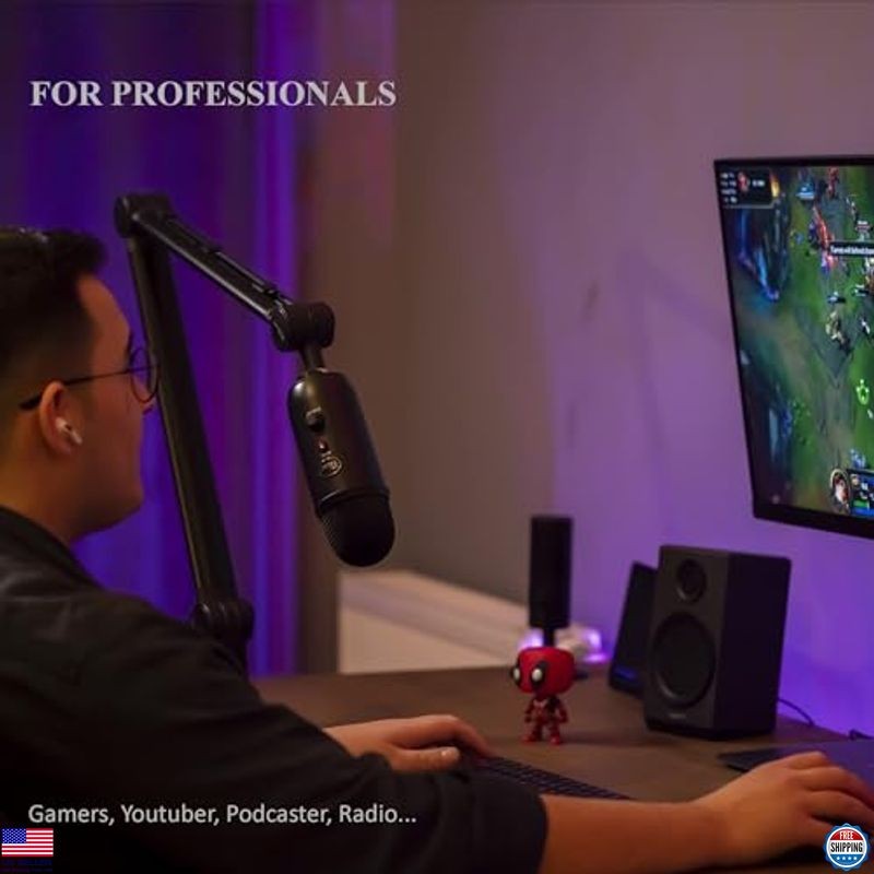 Adjustable Microphone Boom Arm with Desk Mount, 360° Rotatable, Foldable