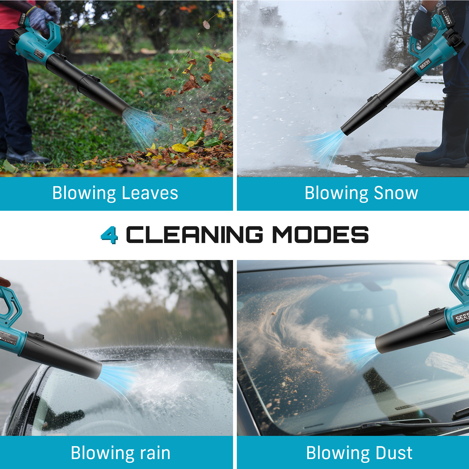 Professional Seesii Leaf Blower 780CFM 400MPH Adjustable Strap 2x4000mah&Charger