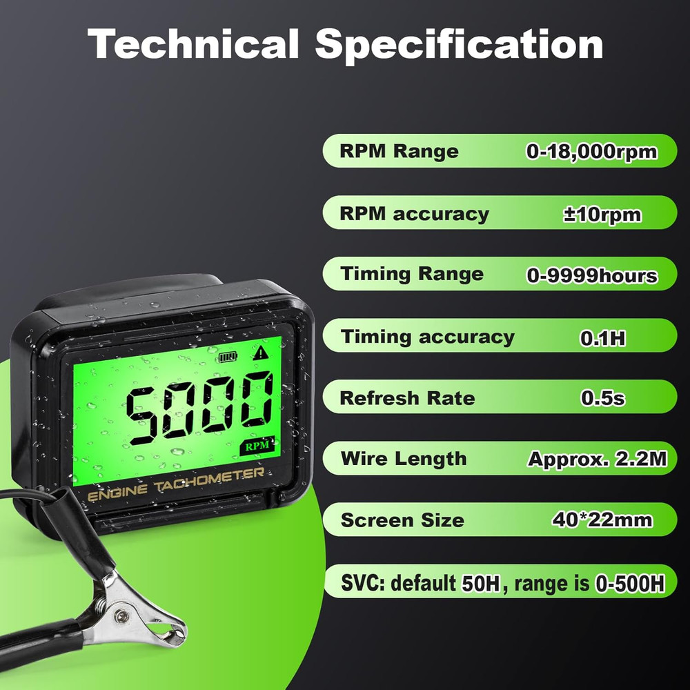 Small Engine Tachometer, Digital Tachometer Tach Gauge with Clip, Inductive Hour