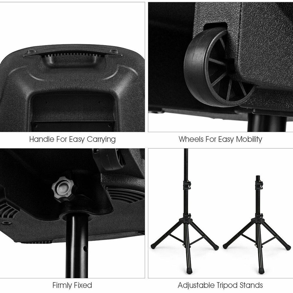 Portable Dual 15" 2-way 2000 W Powered Speakers w/ Controller