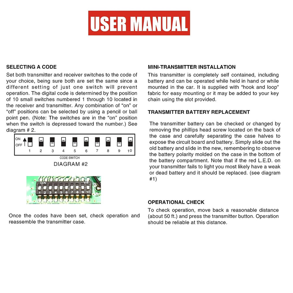 2 For Linear Multi-Code 300MHz 10 Dip 3089 3060 4120 Garage Door Remote Control