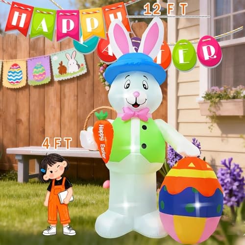 12FT Bunny Holding Egg Easter Inflatable Decoration 12FT rabbit holding eggs