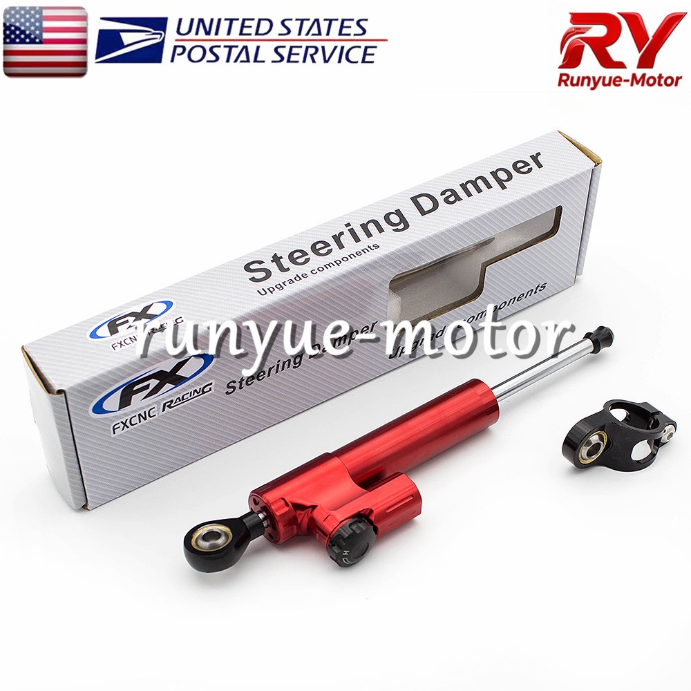 Red CNC Adjustable Steering Damper Stabilizer Linear Control Universal Aluminum
