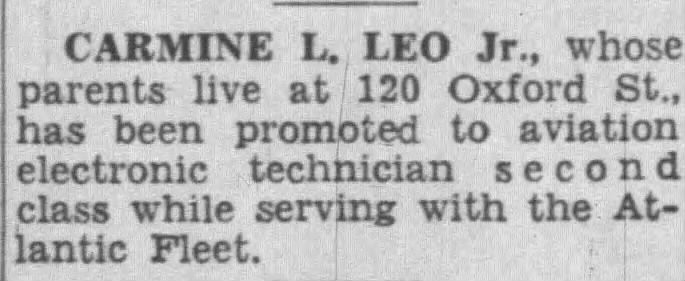 Navy Dog tags Named to AT2 Carmine Enrico Leo. Killed In Crash On June 29th 1955