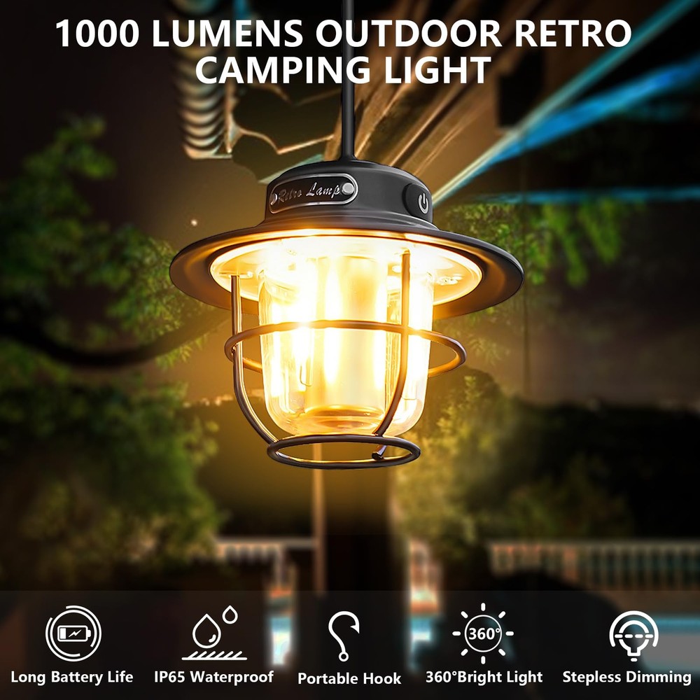 Camping Lantern, Portable Camping Light, Rechargeable Lanterns 4 Light Modes(...