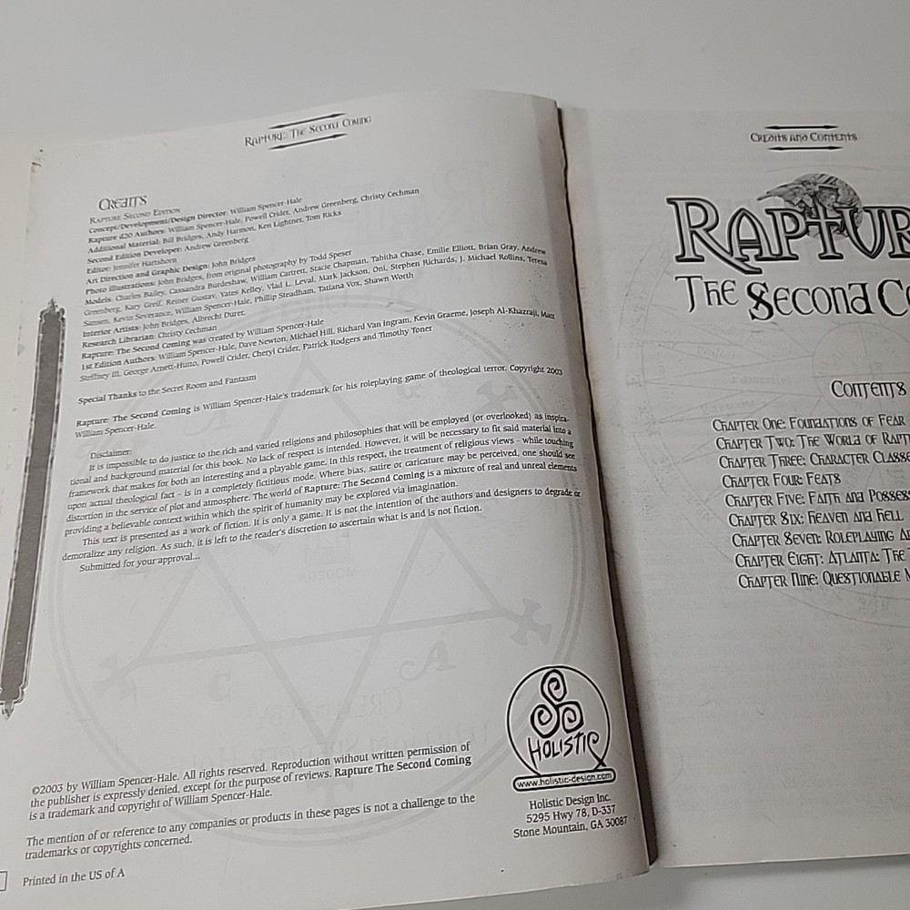Rapture The Second Coming D20 Modern Campaign Setting RPG Game