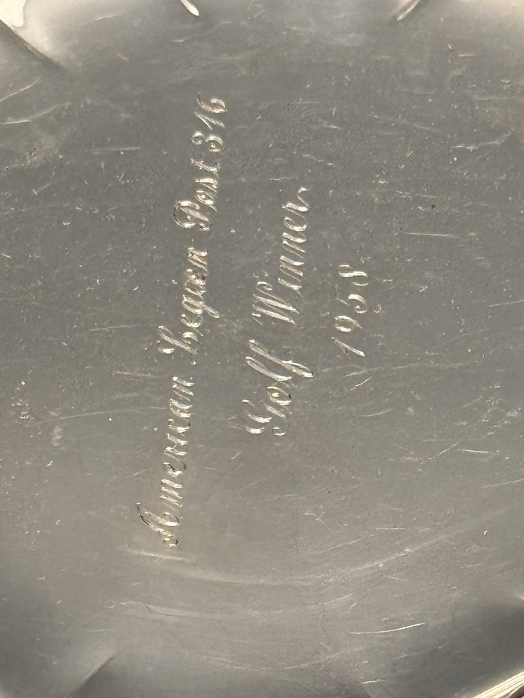 Silverplate Trinket Dish Chippendale Engraved Golf Winner 1958 7” L