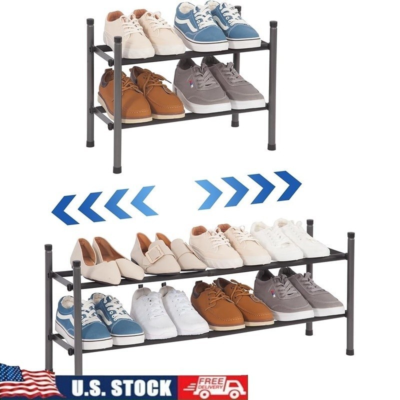 Expandable Stackable Metal Shoe Rack 2 Tier Adjustable Durable Storage Solution