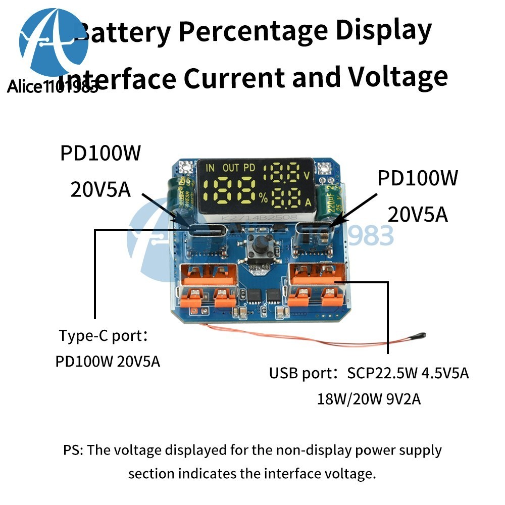 4S PD 100W Bidirectional Fast Charging Module Buck-Boost 20V 5A with Display