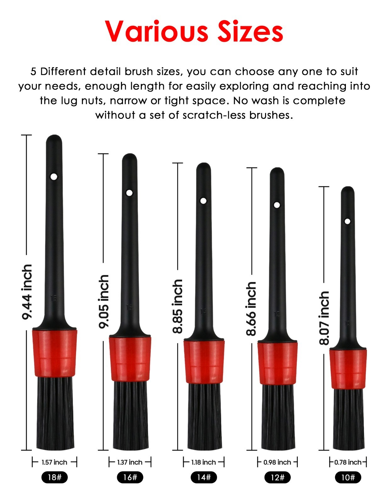 5X Car Detailing Brush Kit Boar Hair Vehicle Auto Interior For Wheel Clean Sets