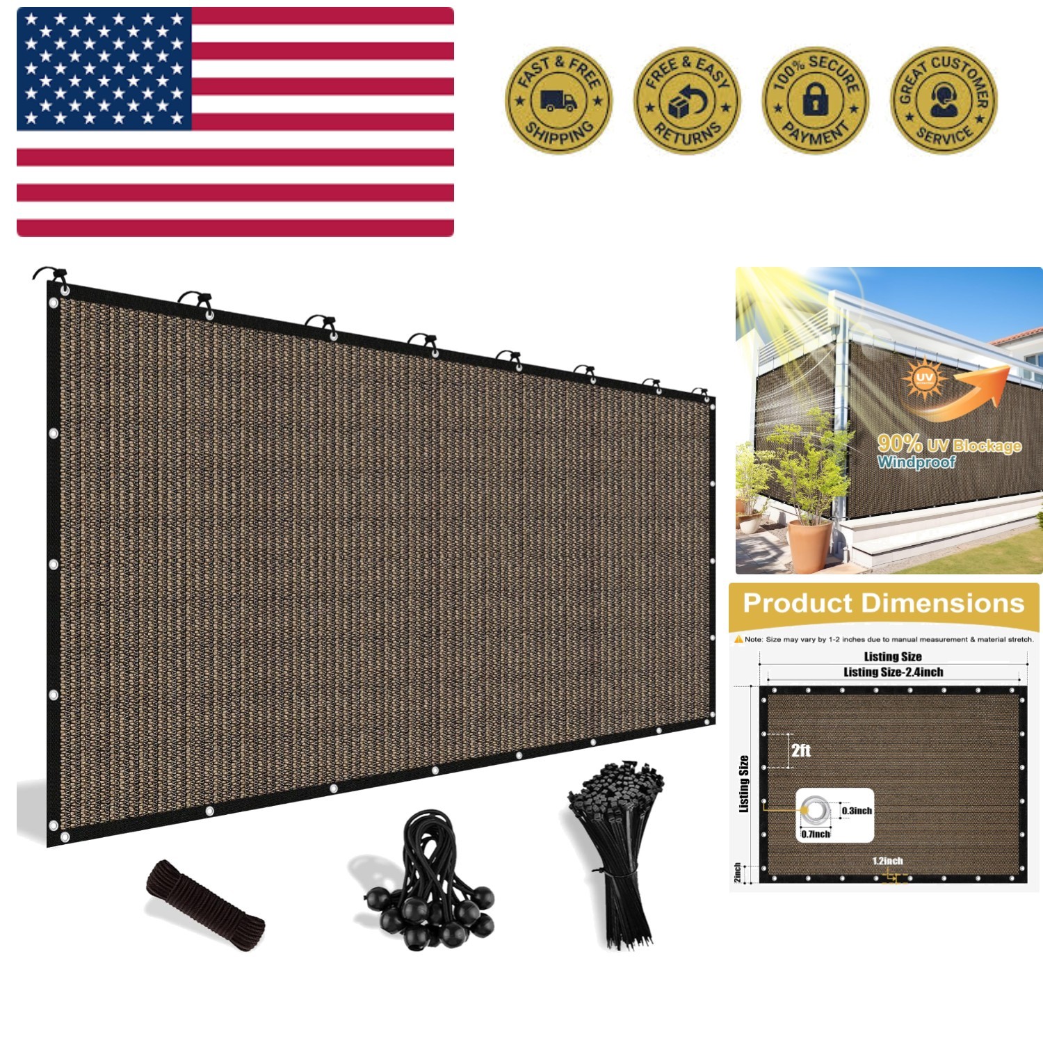 90% Sun Shade Cloth with Grommets, 10' X 12' Pergola Shade Cover Canopy, Mesh...