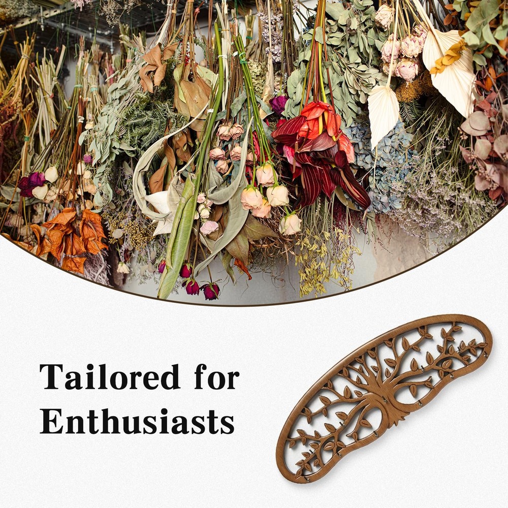 Rustic Pine Wood Herb Drying Rack Hanging with Floral Patterns Artistic Tree ...