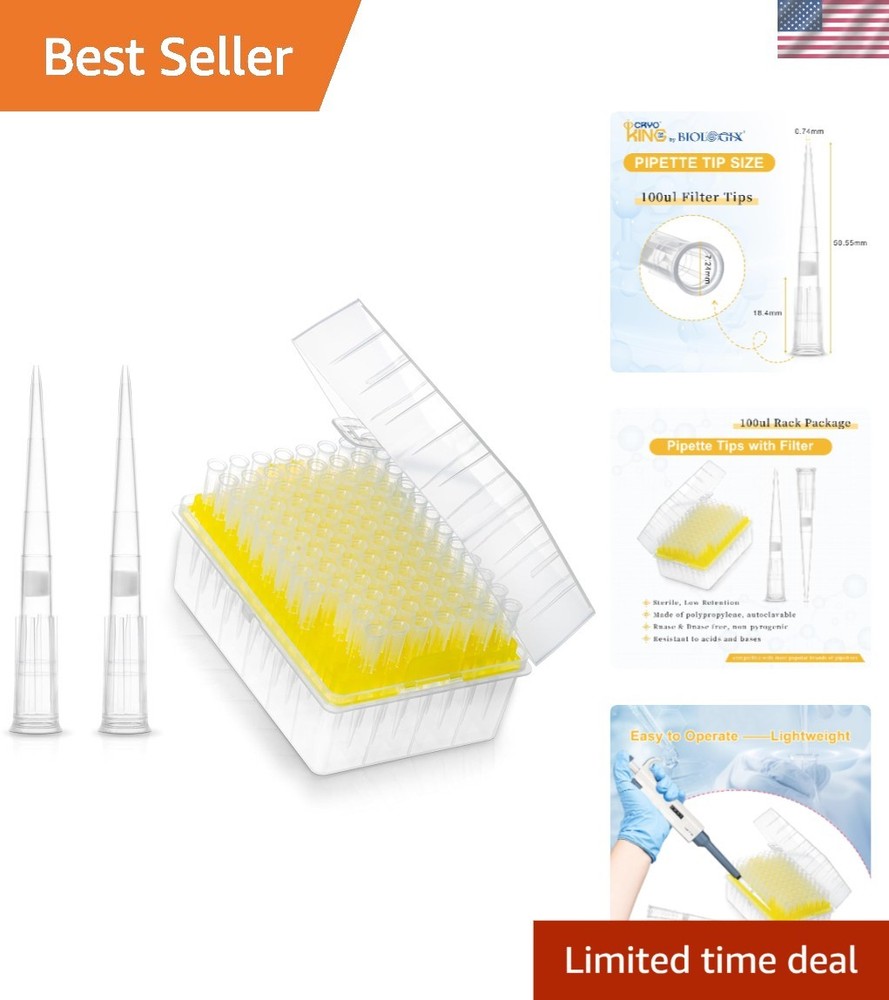 High-Quality 100µl Micro Pipettor Tips - Sterilized, Low Retention, 96 Tips/Rack