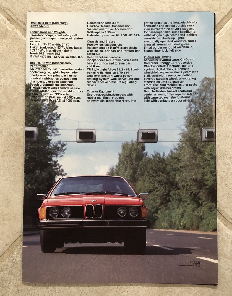 1980s BMW 633CSi Coupe Brochure 