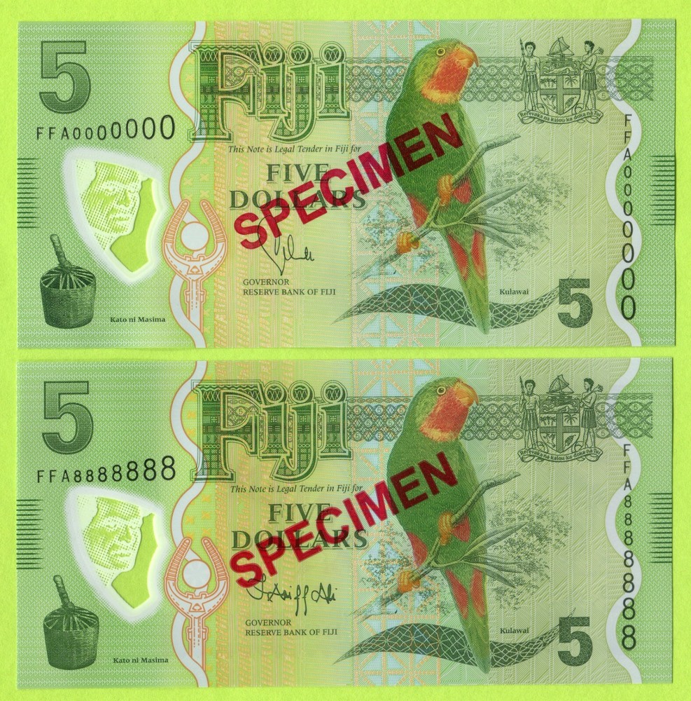 Fiji 5 Dollars ND(2012 & 2022) P115as P115bs UNC - Polymer / Specimen