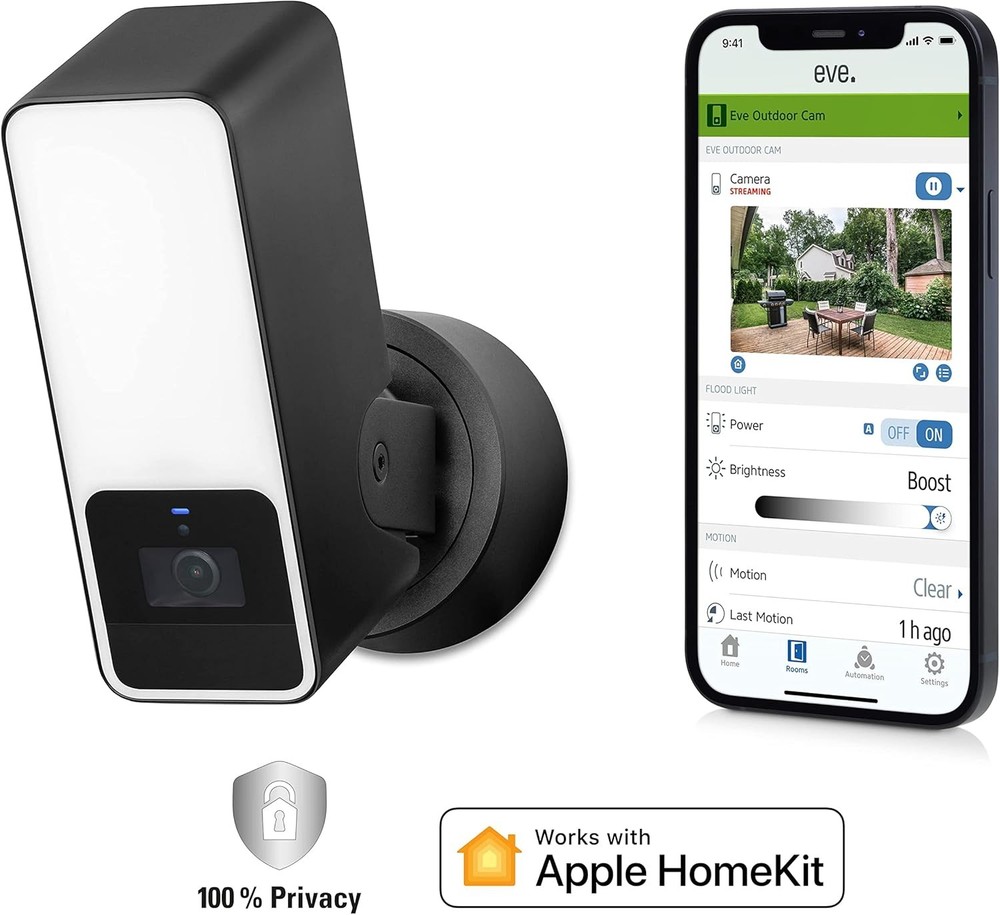Eve Outdoor Cam – Secure floodlight Camera, Maximum (Black)