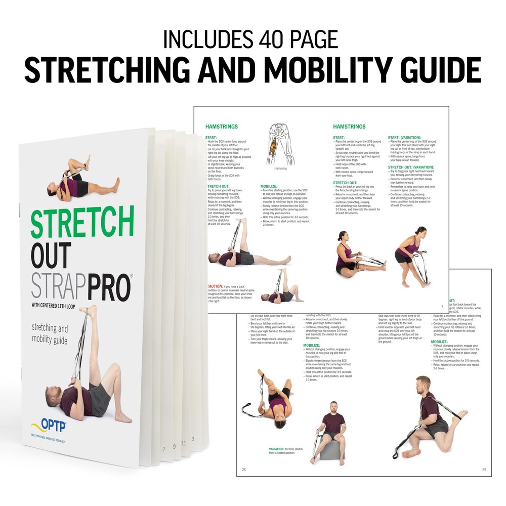 OPTP Stretch Out Strap Pro with Stretching Exercise Book, 11 Loop Stretching ...