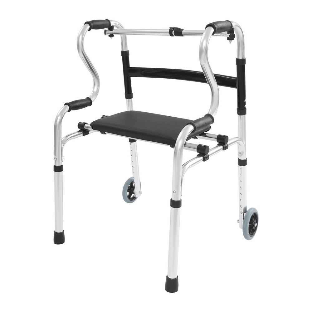 Adjustable Foldable Walker for Seniors with Wheels and Comfortable Seat