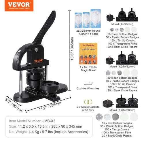 Button Maker 1125228 inch253258mm 3IN1 Pin Maker with 300pcs