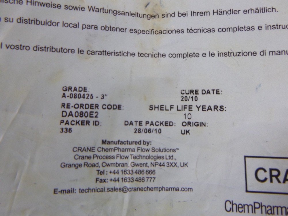 DA080E2 Crane Saunders Diaphragm Valve Replacement A-080425 3"