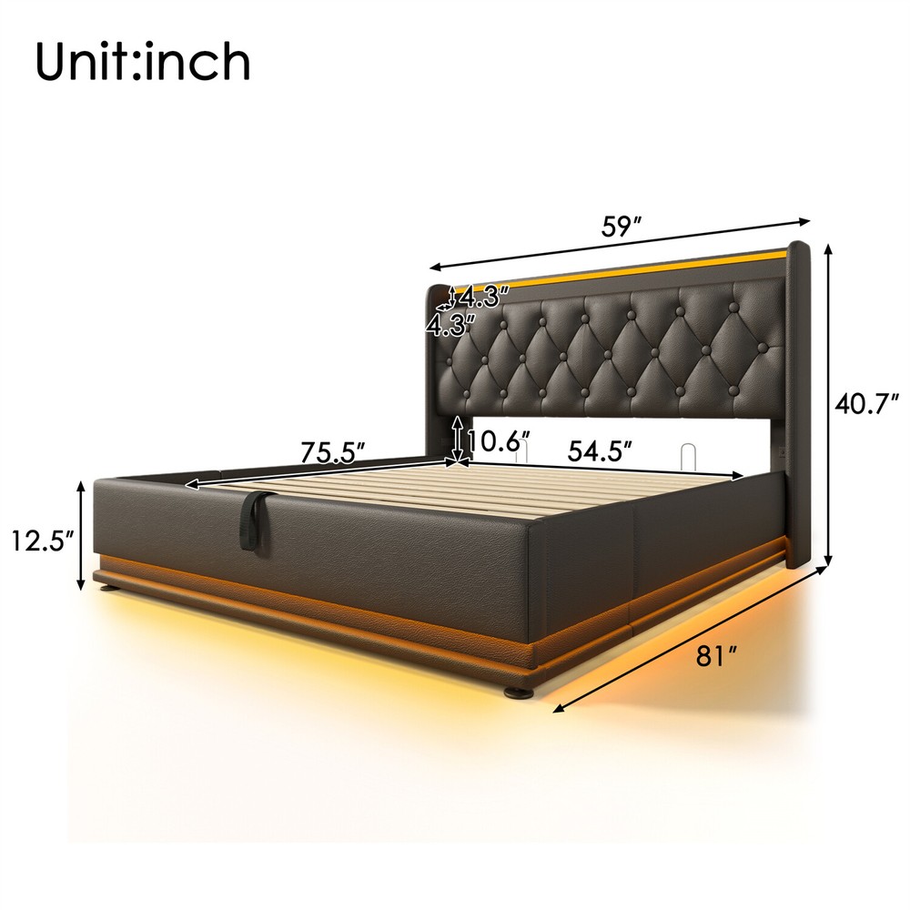 Twin/Full/Queen/King Size Upholstered Platform Bed w/ Hydraulic Storage System
