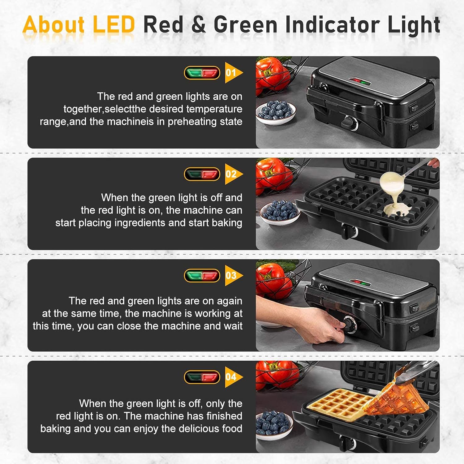 1200W 3-in-1 Waffle Iron Panini Press Sandwich Maker with Removable Plates 120V