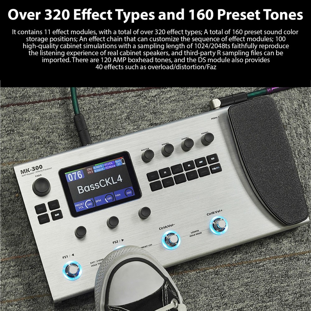 M-VAVE MK-300 Guitar Bass AMP Modeler & Effects Processor W/ 320+ Effects Looper