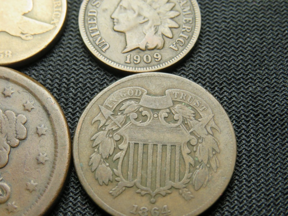 1854 Large Cent 1909 Indian cent 1858 Flying Eagle 1864 Two cent Piece Type set