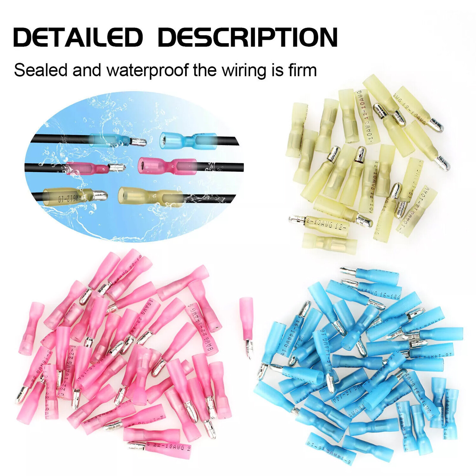 200pcs Heat Shrink Bullet Wire Connectors 22-10AWG Male Female Crimp Terminals