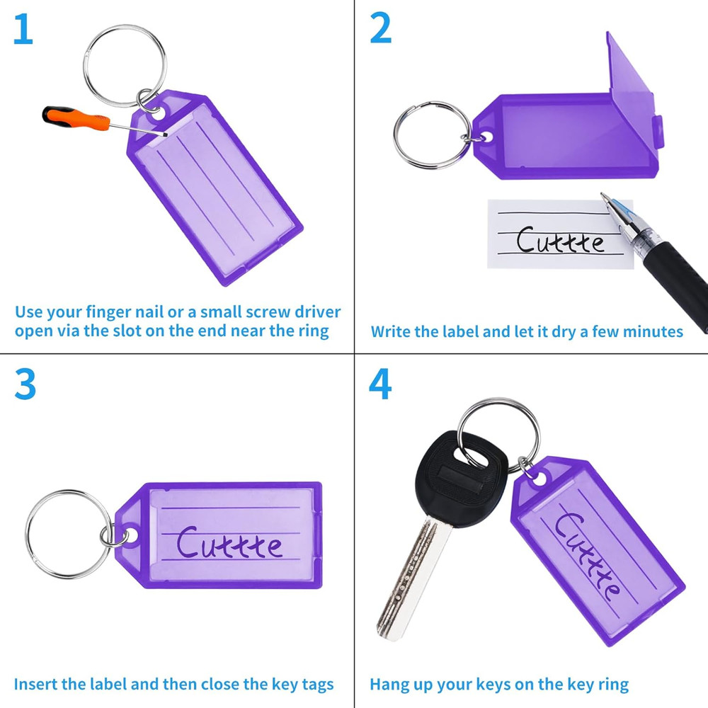20 Pack Plastic Key Tags with Container, Key Labels with Ring and Label Window,