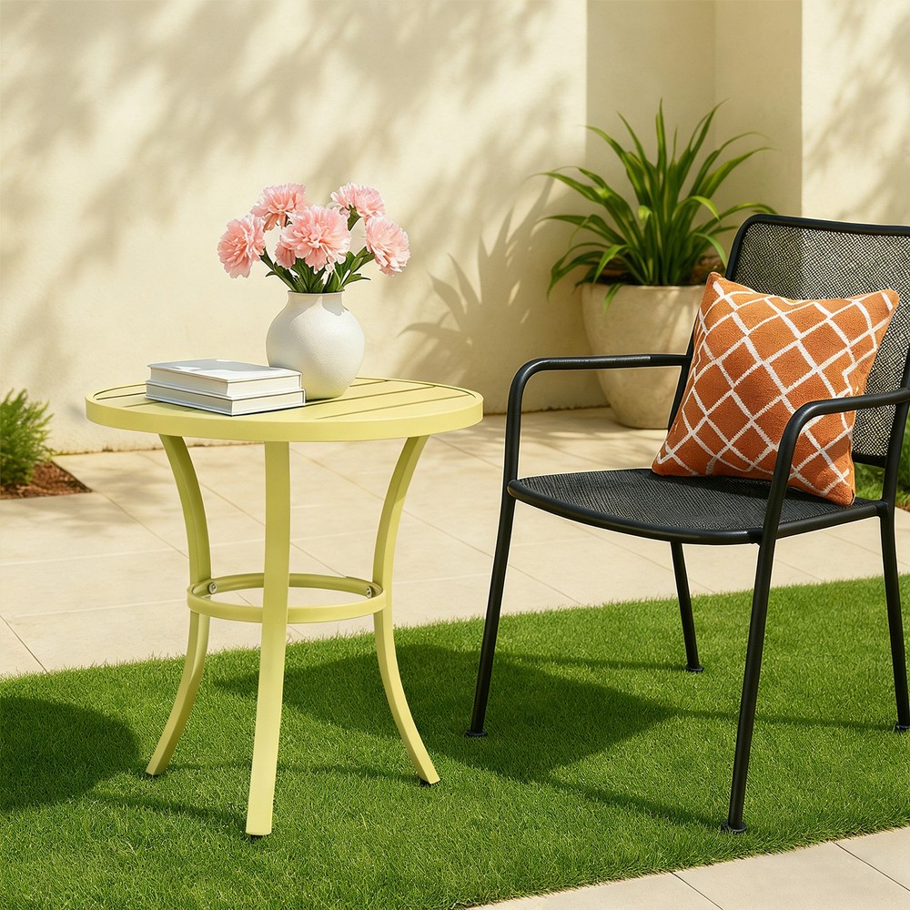 Round Side Table, Small Metal Table Patio End Table Coffee Bistro Table