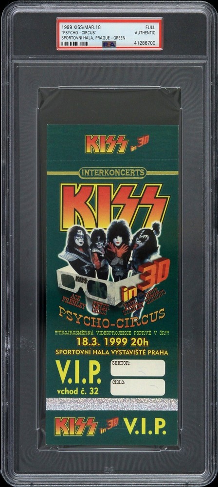 1999 KISS "Psycho Circus" Prague Green Full Ticket (PSA Authentic Slabbed)