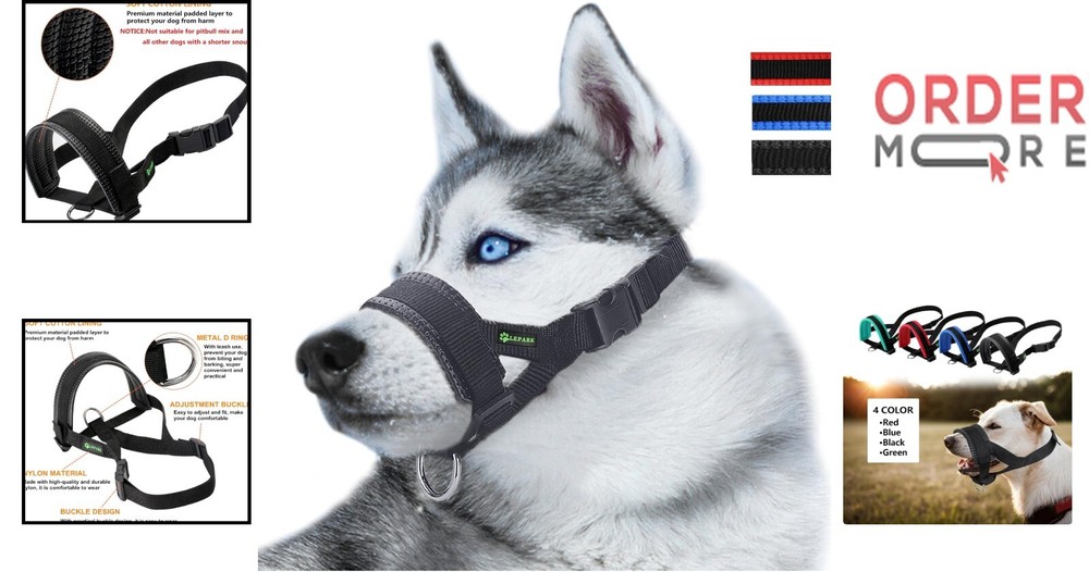 Dog Muzzle Nylon Large Black Prevent Biting Barking Chewing Adjustable