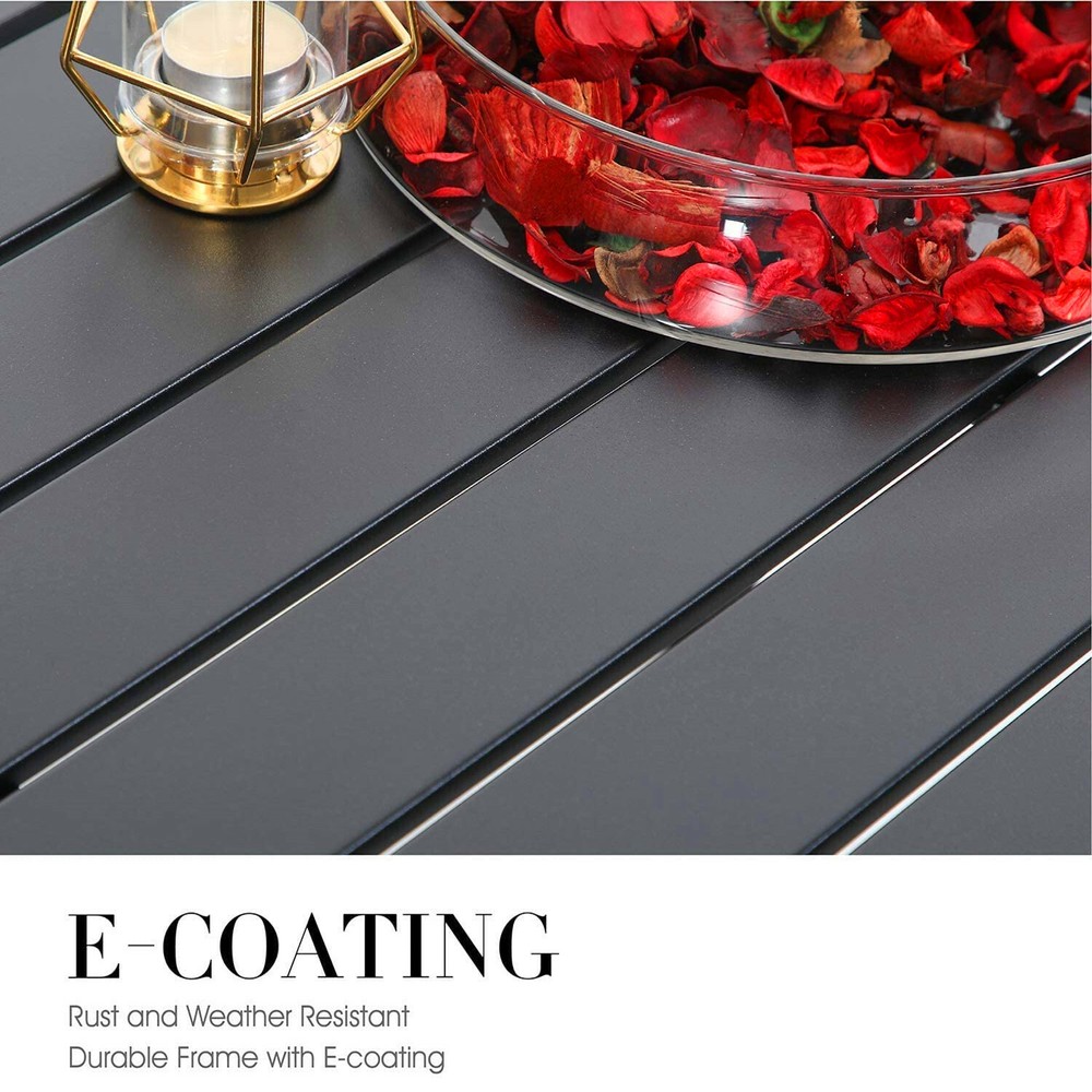 Outdoor Patio Dining Table with Umbrella Hole Rectangular Table Black