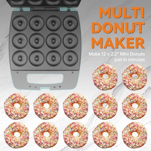Mini Donut Maker Machine - Bake 12 Mini Doughnuts, Perfect for Breakfast & Snack