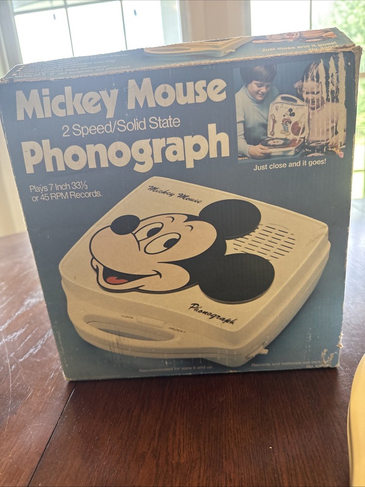 Vintage MickeyMouse 2 Speed/Solid State Phonograph with Original Box