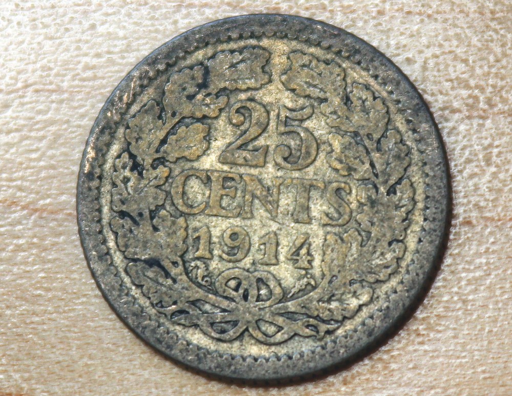 1914 Netherlands 25 Cents Silver