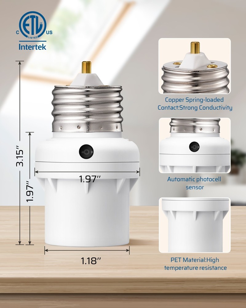 DEWENWILS 2 Pack Light Sensor Socket, Dusk to Dawn 360° Sensor Rotation, E26