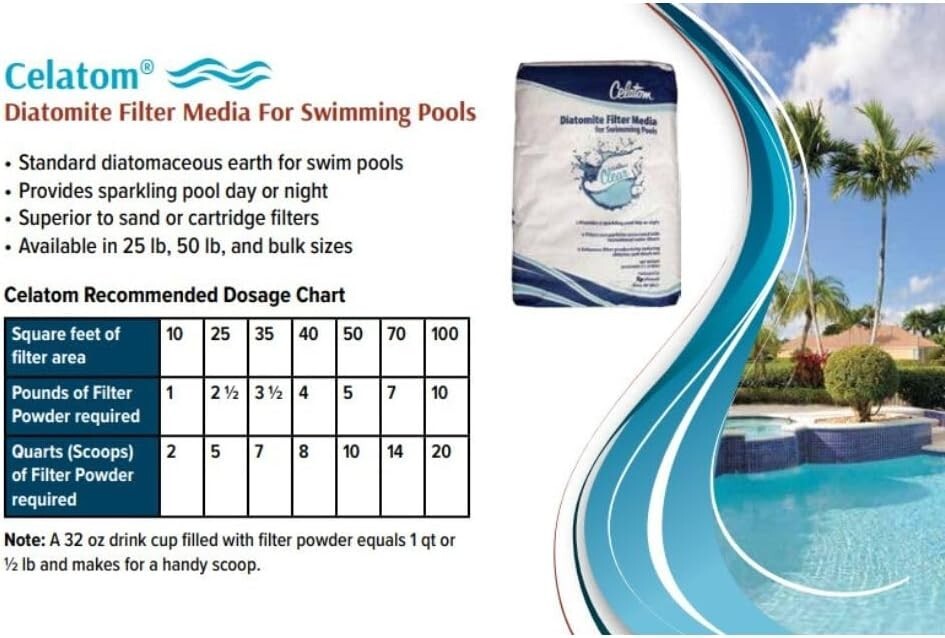 Celatom Diatomaceous Earth DE Pool Filter Aid–Pool & Spa Filtration-25 Lbs