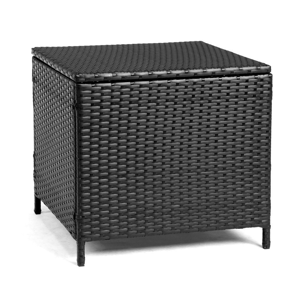 PE Wicker Side Table with Storage, Patio Rattan End Table Square Container