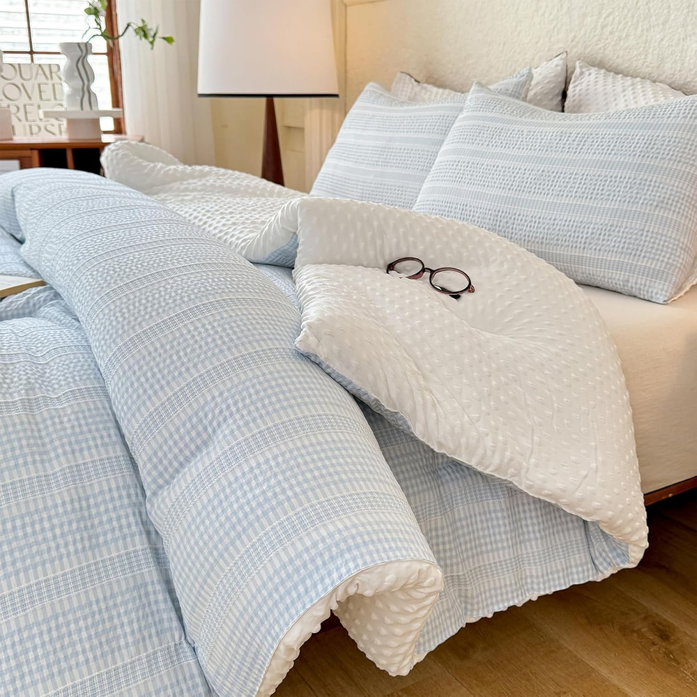 Boho Comforter Set Queen Size - 3 Pieces Lightweight Jacquard Seersucker Bedding